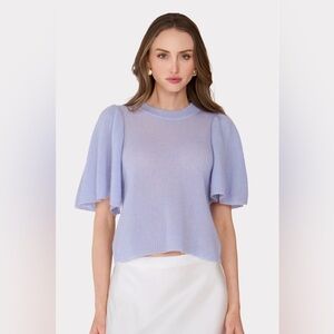 Autumn Cashmere Crew Neck Flare Sleeve Italian Cashmere Silk Blue Sweater S